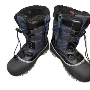 Kids Winter Snow Boots Size 4 Waterproof Insulated Zip Closure Blue Black